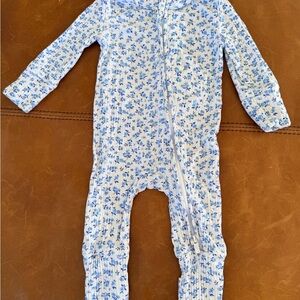 Posh Peanut Blue Floral Zip One-Piece Footie